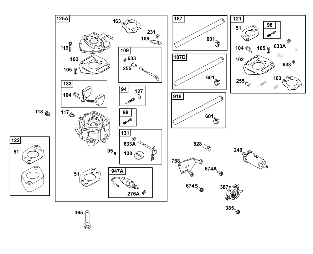 Carburetor And Fuel Supply Group Diagram and Parts List for 356447-3545-G1 200000 - 399999 Briggs and Stratton Engine